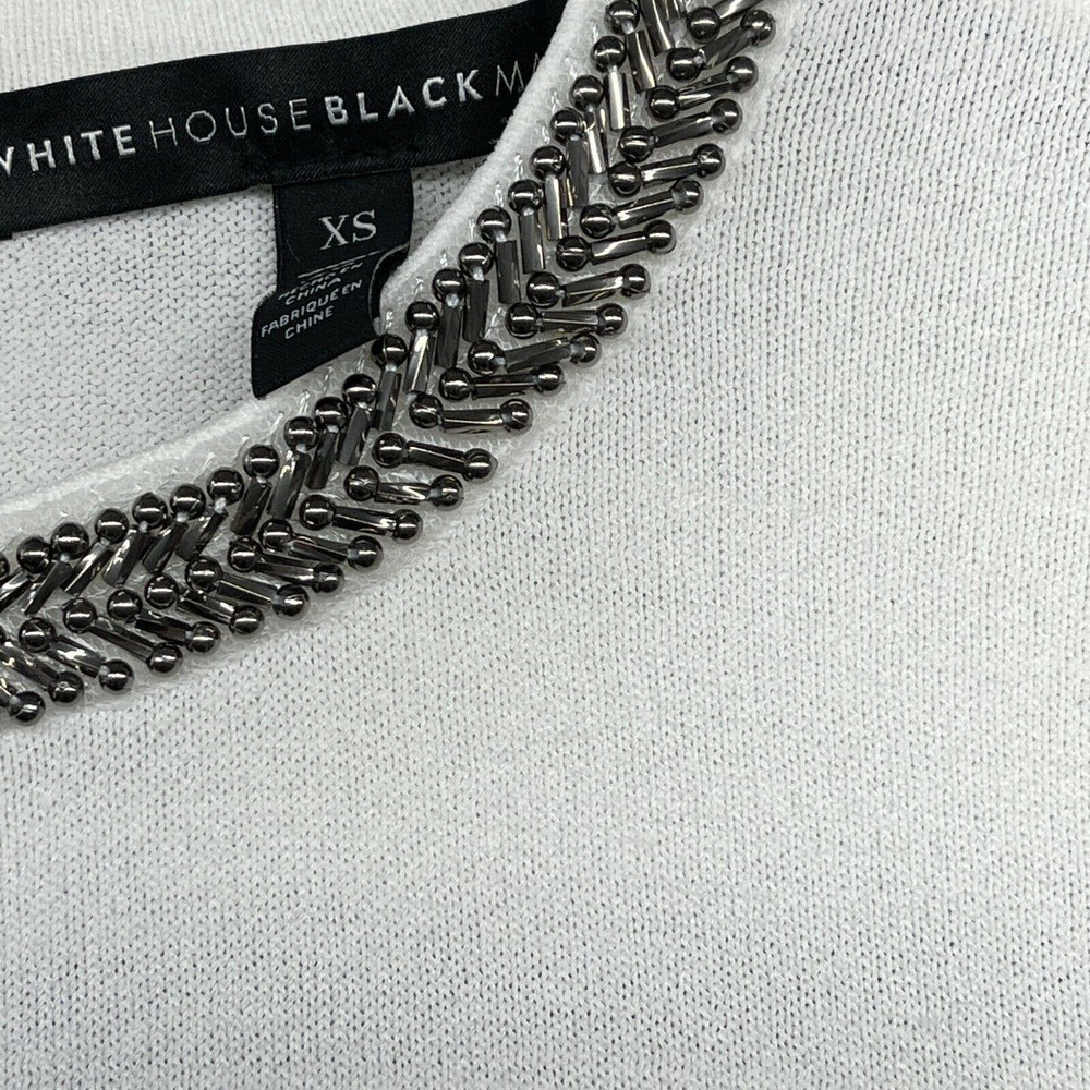 White House Black Market Women Blouse White Striped Beaded Long Sleeve Size XS - Picture 5 of 12